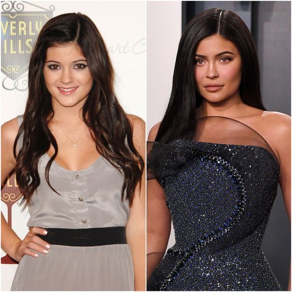 A fiatal Kylie Jenner szürke ruhában mosolyog Kylie Jenner ma pánt nélküli ruhát visel a Vanity Fair Oscars Afterparty-n Kylie Jenner akkor és most az átalakulás az évek során
